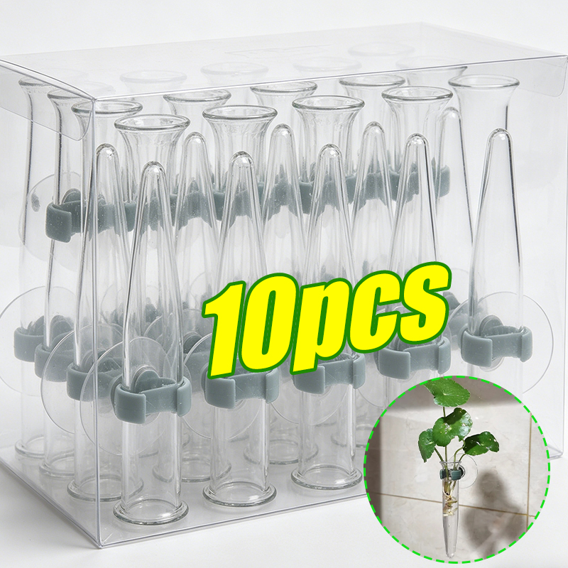 Supply For Florist - หลอดน้ำดอกไม้ขนาด 11 ซม. ภาชนะพลาสติกสำหรับใส่สารอาหาร ฐานดูดติดกระจกสำหรับจัดดอกไม้สด อุปกรณ์สำหรับร้านดอกไม้