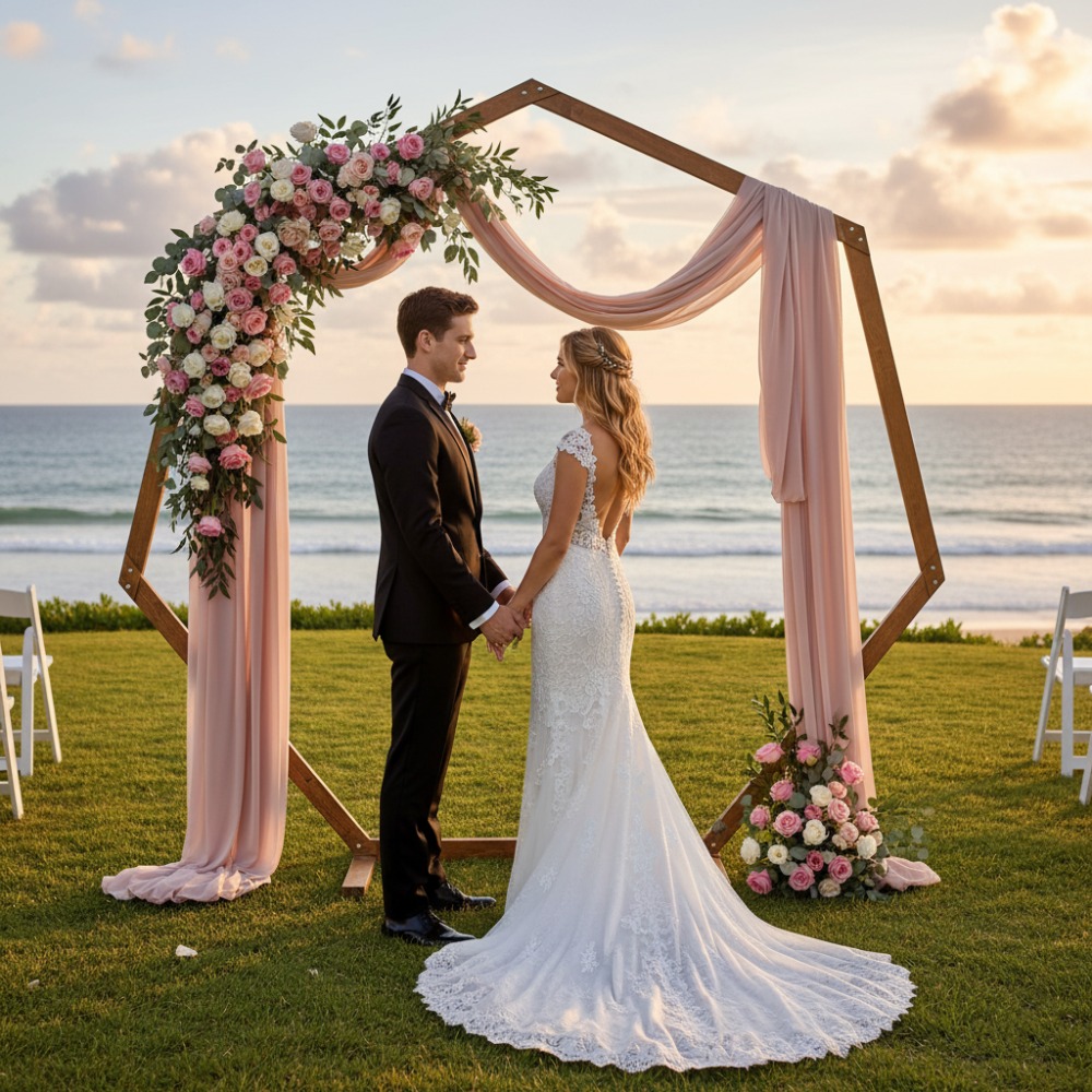 Florist Supp - โครงโค้งไม้สำหรับงานแต่งงาน ป้องกันลม รูปทรงหลายเหลี่ยม ฉากหลังงานแต่งงานกลางแจ้ง แท่นวางดอกไม้สำหรับงานเลี้ยงฉลองครบรอบ