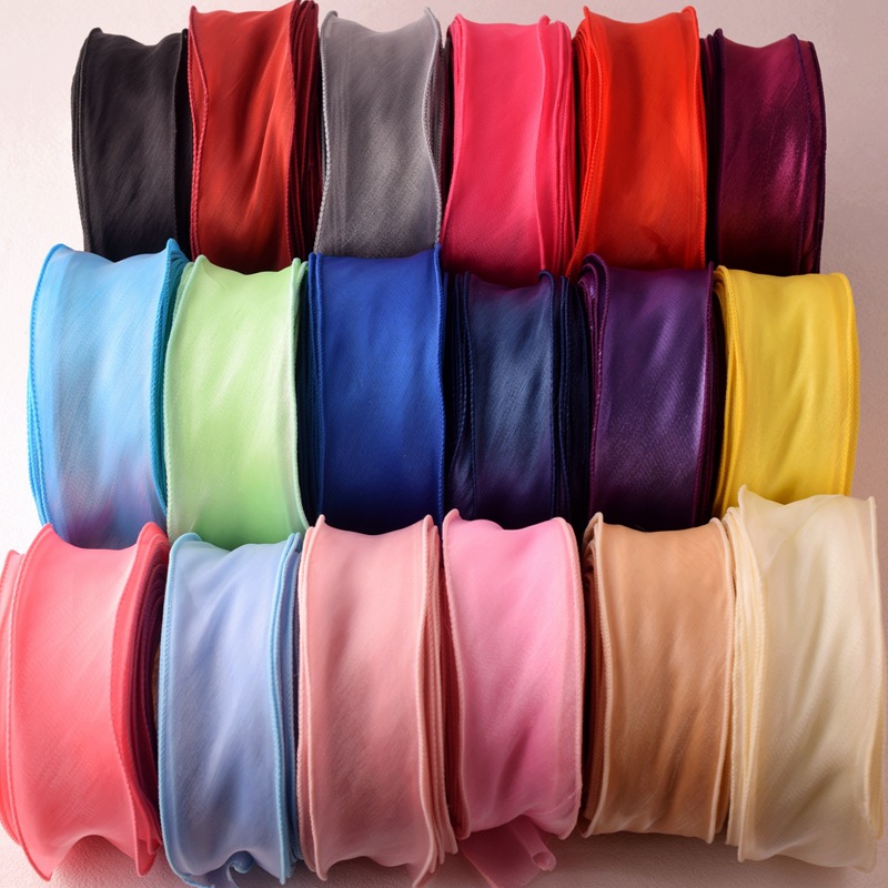 Ribbon Organza Roll - ซาติน organza ริบบิ้นสายรุ้งผ้า T ulle ม้วนสำหรับแฮนด์เมดโบว์หัตถกรรมผมเครื่องประดับของขวัญแต่งงานอบกล่องบรรจุวัสดุ