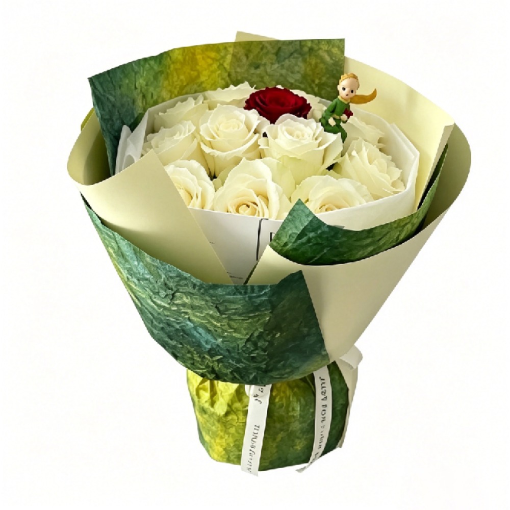 Flower Wrap Kraft - กระดาษห่อดอกไม้สีเขียวไล่เฉดแบบสปริง กระดาษคราฟท์ลายดอกไม้ สำหรับทำของขวัญ ช่อดอกไม้ งานแต่งงาน วาเลนไทน์
