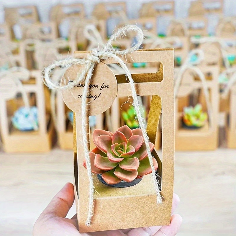 Flower Wrap Kraft - ชุดถุงห่อของขวัญสำหรับไม้อวบน้ำ 10 ชุด พร้อมป้ายเปล่าและเชือก สำหรับของชำร่วยงานปาร์ตี้ ห่อของขวัญดอกไม้ไม้อวบน้ำ