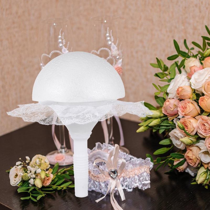 Bouquet Holder Foam - ที่ใส่ดอกไม้ประดิษฐ์, ที่ใส่ช่อดอกไม้โฟมลูกไม้สีขาว DIY, ที่ใส่ช่อดอกไม้เจ้าสาวจากวัสดุโฟมหวาน, อุปกรณ์จัดดอกไม้