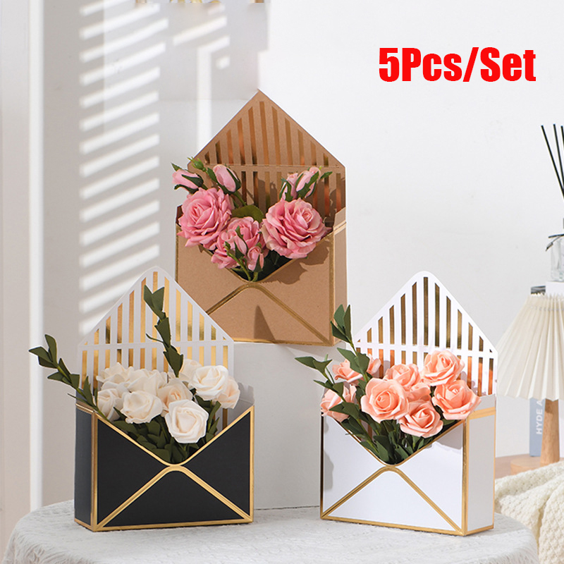 Florist Supply House - 5 ชิ้นกล่องดอกไม้แบบสร้างสรรค์ กล่องของขวัญดอกไม้พับมือ วัสดุบรรจุภัณฑ์ช่อดอกไม้สำหรับร้านดอกไม้ อุปกรณ์จัดงานแต่งงาน DIY