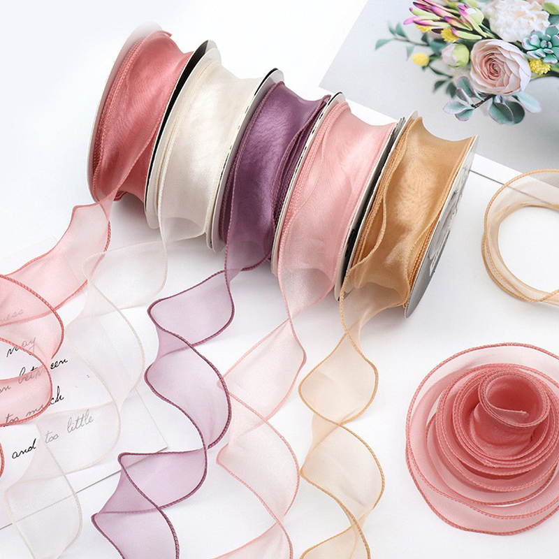 Ribbon Organza Roll - ริบบิ้นผ้าไหมผ้าซาตินโปร่งบาง9เมตร/ม้วนสำหรับตกแต่งห่อของขวัญช่อดอกไม้งานแต่งงานพวงหรีดอุปกรณ์ตัดเย็บ