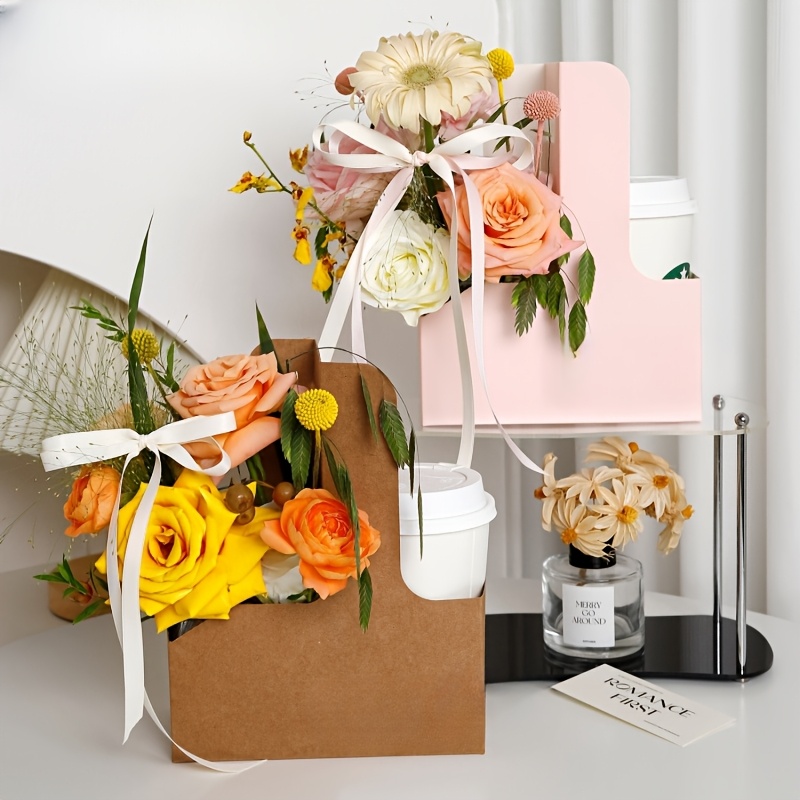 Flower Wrap Kraft - ถุงของขวัญดอกไม้สีชมพู 12 ชิ้นพร้อมหูหิ้ว - กล่องบรรจุภัณฑ์ลายดอกไม้แบบพับได้ 2