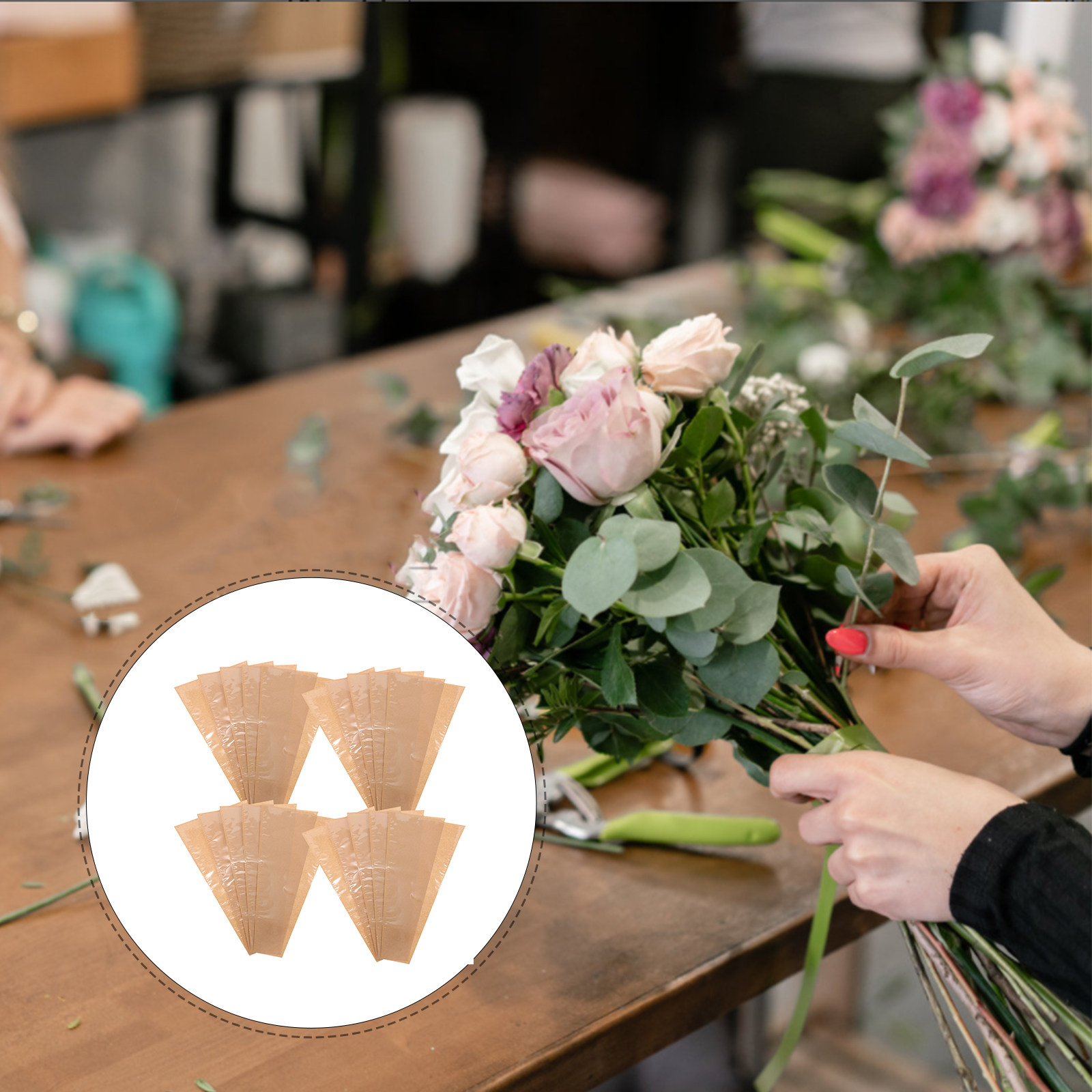Flower Wrap Kraft - ถุงห่อดอกไม้แบบซองเดี่ยว 100 ชิ้น ทำจากกระดาษคราฟท์ สำหรับห่อช่อดอกไม้ในงานวันเกิด งานแต่งงาน