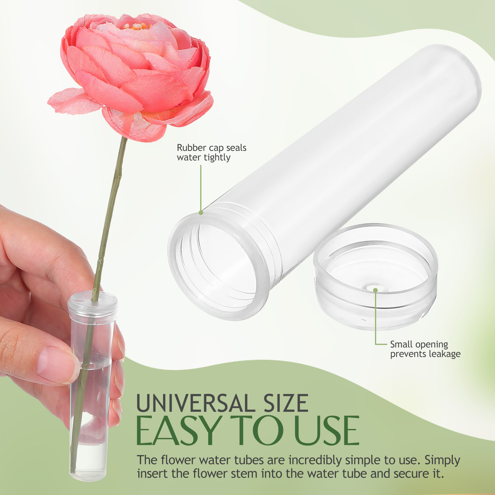 Supply For Florist - หลอดน้ำสำหรับดอกไม้ 100 ชิ้น ป้องกันการรั่วซึม ช่วยรักษาความสดของดอกไม้ สำหรับจัดดอกไม้