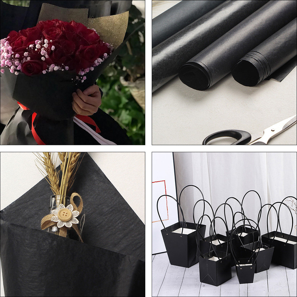 Flower Wrap Kraft - กระดาษคราฟท์สีดำ 1 ม้วน กระดาษห่อดอกไม้ตกแต่งอเนกประสงค์ สำหรับห่อของขวัญและจัดช่อดอกไม้