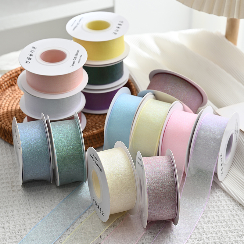 Ribbon Organza Roll - ริบบิ้นผ้าโปร่งบางสีสันสดใสขนาด4ซม. ม้วน10หลากล่องของขวัญวัสดุบรรจุภัณฑ์สำหรับงานเลี้ยงเค้กแต่งงานริบบิ้นห่อดอกไม้