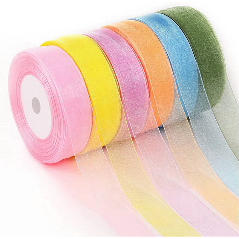 Ribbon Organza Roll - 50หลา/ม้วน Organza ริบบิ้นขายส่งห่อของขวัญตกแต่งคริสต์มาสริบบิ้นผ้าไหมผ้าลูกไม้10/15/20/25/40/50มม.