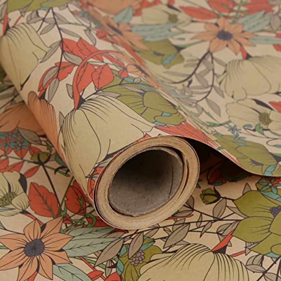 Flower Wrap Kraft - กระดาษห่อดอกไม้แบบม้วน ลายวินเทจ สำหรับห่อของขวัญ งานแต่งงาน วันเกิด งานเลี้ยงฉลองสมรส
