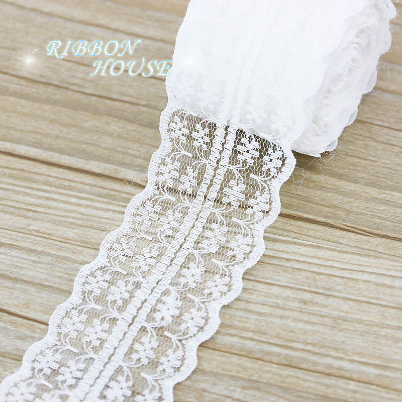 (5 หลา/ม้วน) ผ้าลูกไม้สีขาวขนา - Ribbon Organza Roll บทวิจารณ์และราคา